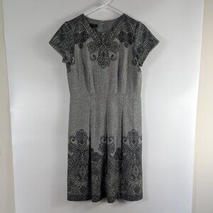 Talbots Gray Wool Blend Pleated Paisley Print Cap Sleeve Dress 6P Career Office